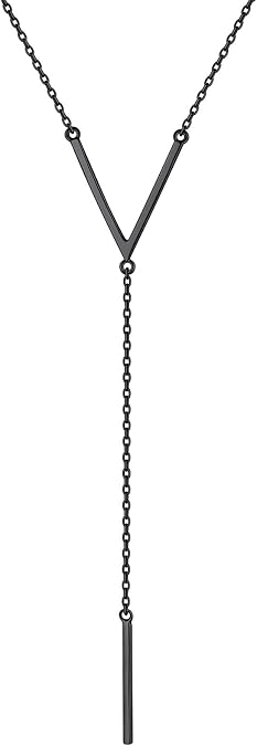 ChicSilver 925 Sterling Silver Bar Drop Y Necklace for Women Sterling Silver Minimalist Lariat Y-Shaped Necklace Delicate Simple Bar Pendant Long Necklace