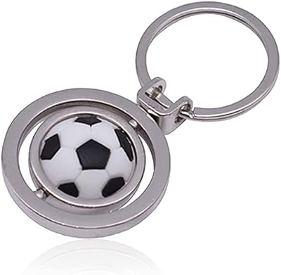 Rotation Football Keychain, Fashion Metal Sport Football Soccer and Boot Keyring, Football Silver Keyring, Football Keychain Gifts For Dad Boyfriend Men Football Team Football Gift Silver 1152cm