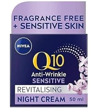 NIVEA Q10 Night Cream Sensitive 50 ml (1.69 fl oz), Fragrance-Free Face Cream with Coenzyme Q10, Nighttime Facial Care for Sensitive Skin, Dermatologically Tested Daily Use Cream