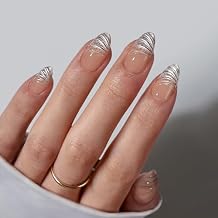 BTArtbox French Tip Press On Nails - Lamp-Curable 3D Sculpting Short Almond Press On Nails with Glue for Women, Semi-Transparent Soft Gel Glue On Nails in 16 Sizes - 32 Stick On Nails Kit, Exquiste