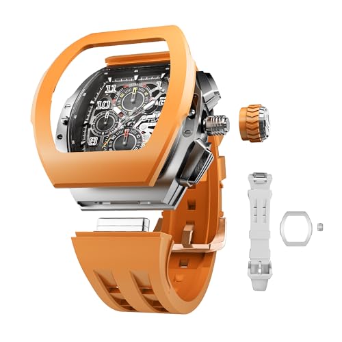 TSAR BOMBA Interchangeable Watch for Men, 2 Sets of Interchangeable Bezels, Straps and Crowns, Luxury Tonneau Mens Watches, Waterproof 100M Japanese Quartz Movement Mens Wrist Watches, Gifts for Men