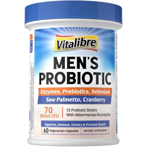Probiotics for Men with Akkermansia Muciniphila, Prebiotics, Selenium, Enzymes, Saw Palmetto, Cranberry for Digestive, Gut, Immune, Prostate & Urinary Tract Health, 70 Billion CFUs, 60 Capsules