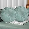 HIG Set of 2 Aqua Ruched Velvet Round Throw Pillows 14.5 Decorative Pillows with Soft Polyester Filling for Couch, Bed, Living Room, Bedroom, or Dorm Handmade, Stress Relieving, All-Season