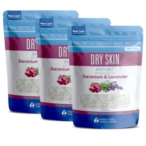 Dry Skin Bath Salt 3 Pack Skin Soothing Epsom Salt with Pure Essential Oils in BPA Free Pouch with Press Lock Seal Made in USA Three 2 Lbs Pouches 6 Lbs Total