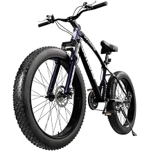 Max4out 26 inch Fat Tire Mountain Bike, 21 Speed with Dual Front Suspension, Double Disc Brake and High Carbon Steel Frame Anti-Slip Bicycle, Mens and Womens, Puple