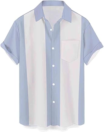 Hodaweisolp Men's Stripe Shirts Short Sleeve Button Up Retro 50s Rockabilly Style Bowling Shirts