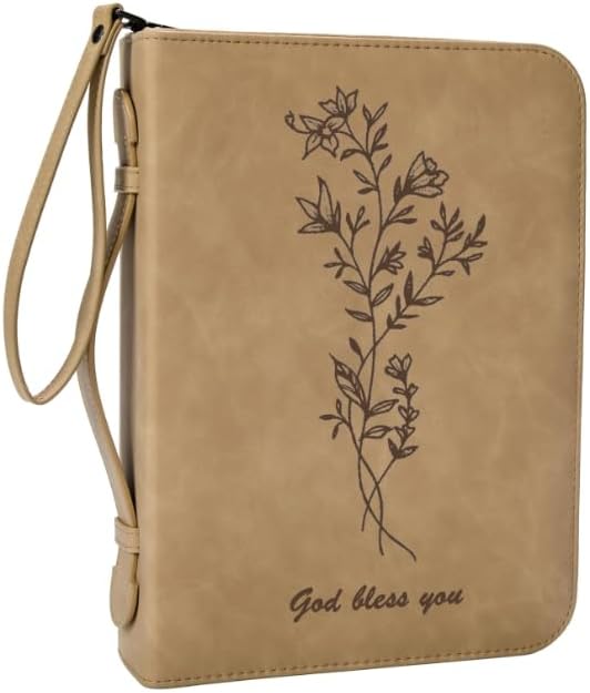 Bible Cover Case for Women with Detachable Wristlet Strap, PU Leather Bible Cover for Girl, Minimalist and Floral Design