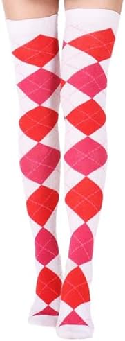 Argyle Socks Over The Knee White Stockings Red Black Long Girls Green Christmas Bow Halloween Tights Warmers Red White Checkered