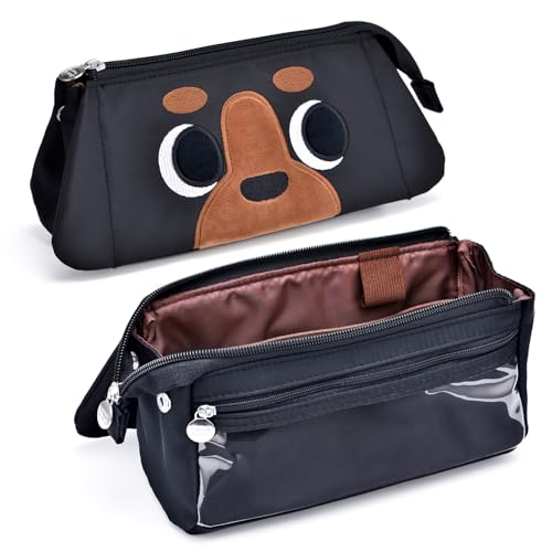 Lanxivi Hongdian Large Capacity Pencil Case Black Color, 3D Dog Pen Bags Stationery Pencil Pouch Organizer and Cosmetic Bag for Office College School