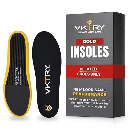 VKTRY Gold for Cleated Shoes - Carbon Fiber Performance Insoles Customized Athletic Inserts for Football, Baseball, Soccer, Golf, Lax & More | Run Fast, Jump High, US M9-9.5, W11-11.5, 171-220lb
