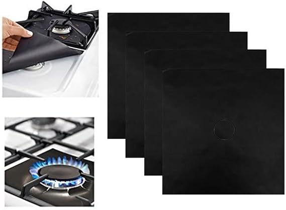 4 PACK Gas range stove top burner protectors,0.2 MM Thickness stove top covers for gas burners,Non-Stick Stovetop Protector Liner Cover Reusable Dishwasher Safe Size 10.6 x 10.6 (Black)