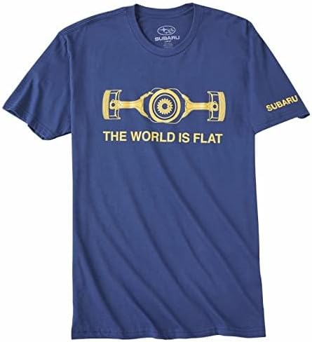 Subaru The World is Flat Logo Tee Shirt Impreza Sti WRX Boxer JDM Racing (Small) Blue