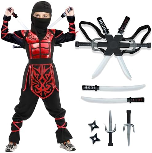 digi Kids Halloween Ninja Costume for Boys, Ninja Costume Set with Toys,Halloween Cosplay Party Costumes for Kids 4-12T