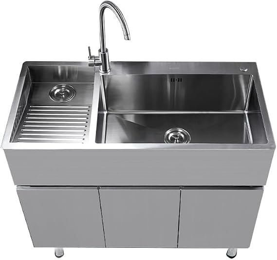 Laundry Sink Cabinet with Washboard, Stainless Steel Laundry Sink, Stand Sink Vanity for Laundry Room, Garage, Garden and Bathroom(90x48cm/35.4x18.8in,with Left Washboard)