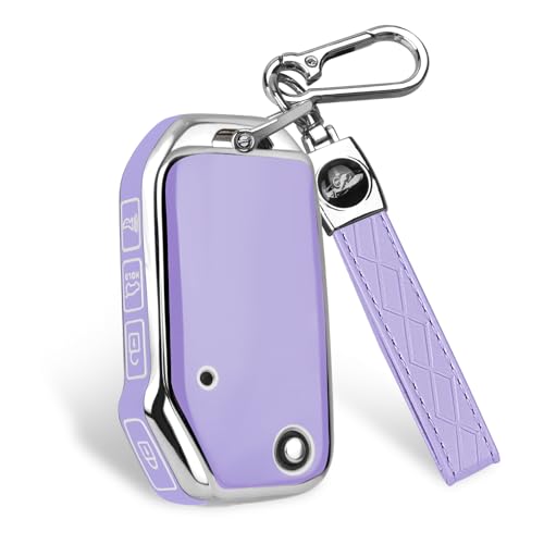 QBUC for KIA Key Fob Cover with keychian, Soft and Durable Key Cover TPU Car Key Holder Fit for Kia 2019-2023 Cerato Ceed Forte NIRO Sorento Seltos Soul Telluride 4 Buttons S-Purple
