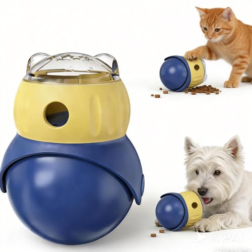 Dog Interactive Toys Adjustable Food Dispenser Tough Slow Feeder Ball Treat Dispenser Dog Toys Puzzles Feeder for Small Medium Large Dogs to Keep Them Busy Blue
