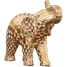 SMRTHMRT Geometric Checkered Golden Animal Sculptures, Resin Crafted Modern Home Decor, Lucky Figurines with Gold Finish (Elephant)