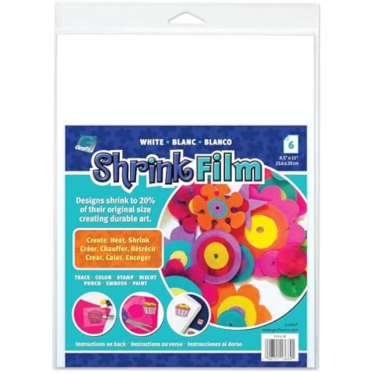 Grafix Shrink Film - White Opaque 8.5x11 Sheets, Design Your Art and Shrink It to Create Jewelry, Embellishments, Paper Crafts, Gift Tags, Ornaments and More, Pack of 6