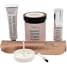 FLITZ Jewelry Cleaning Kit - USA-Made 1.7oz Jewelry Cleaner Cream, 1.7oz Spray, a Suede Cloth, and 7oz Gold & Sterling Silver Cleaner Dip Jar with Tray & Brush - Tarnish Remover Kit