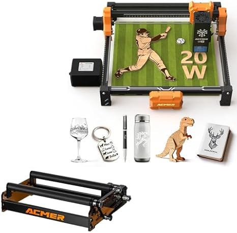 Acmer S2 20W Laser Engraver+ M3 Rotary Roller