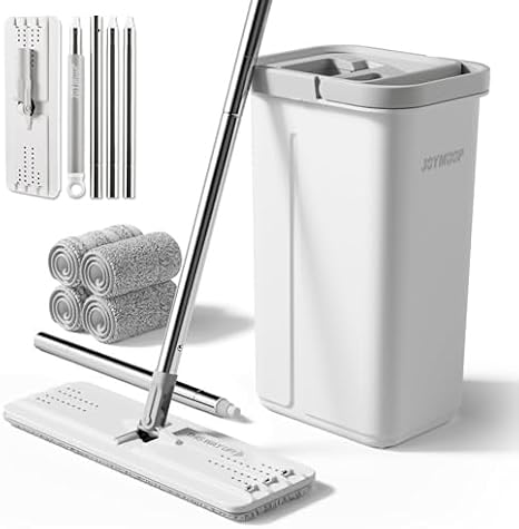 JOYMOOP Mops and Bucket with Wringer Set with 61" Mop Handle with Flexible 13" Flat Head with Flat Mop