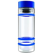Asobu Bumper Bottle Double Wall Glass Water Bottle with Tea Infuser and Bumpers, Blue