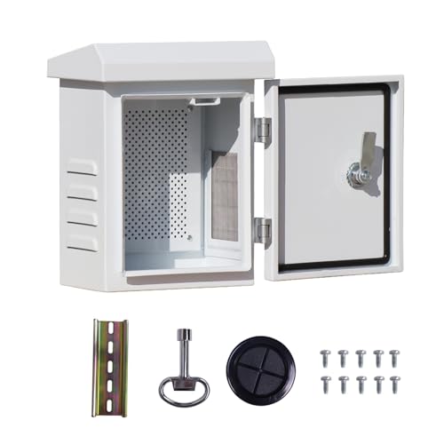 Outdoor Electrical Enclosure Weatherproof Box - 9.1  11.6  5.7 Galvanized Plate Electrical Enclosure,with Removable Mounting Plate and Muffin Fan Vent23  29.5  14.5cm