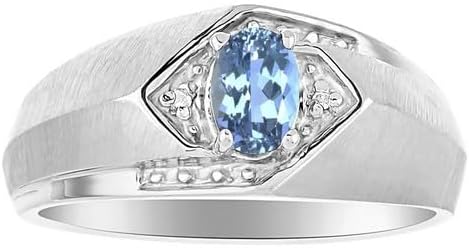 Men's Blue Topaz & Diamond Ring White Gold Plated Silver