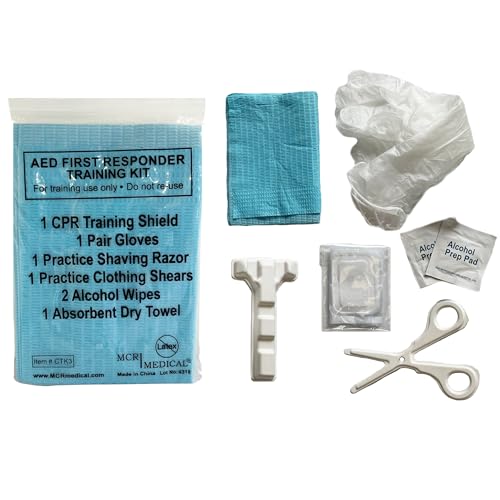 MCR Medical Pack of 10 Deluxe AED First Responder Training Kit with Simulated Razor, Scissors, More