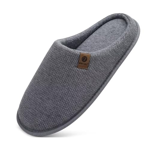 ONCAI Mens House Slippers, Cushion Memory Foam Shake Fleece and Man House Shoes with Faux Fur Lining and Indoor Outdoor Rubber Soles US Size 7-15