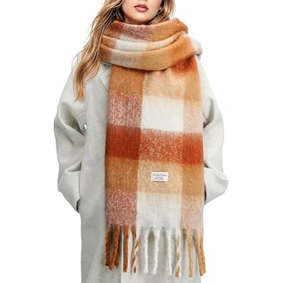 Clothirily Womens Mohair Winter Scarf, Warm Scarfs for Women, Cashmere Feel Women Plaid Scarves, Winter Pashmina Shawls Wraps