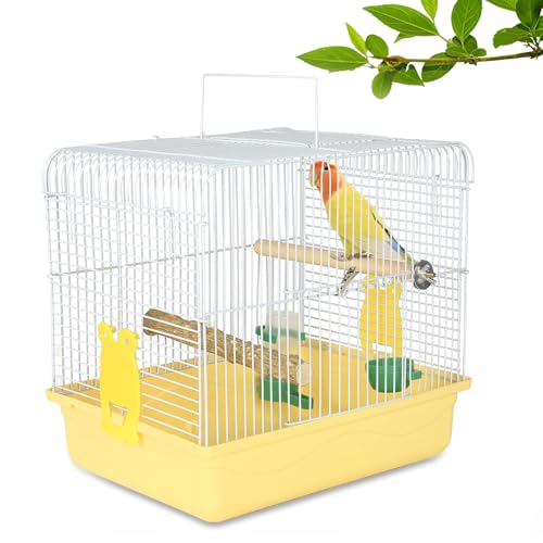 Small Bird Cage, Lightweight for Parakeets, Hanging for Parrot, Travel for Cockatiel, Outdoor Budgie, Pet Products Flat Top Economy Small Animal Cage with Stand Accessories with White Wire, Yellow