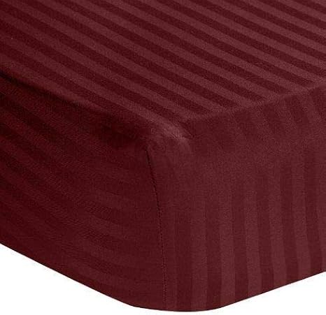 LaxLinen 500TC Super Quality Bed Sheet 100% Egyptian Cotton 1PC Fitted Sheet Set 10" Inch Extra Deep Pocket King/ Standard or Eastern King, Burgundy Stripe