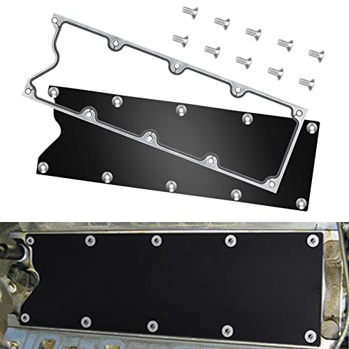 Low Profile LS Gen 3 Valley Pan Cover Plate with Gasket CNC Billet Aluminum Valley Cover Compatible with LSX LS1 LM7 LR4 LQ4 LS6 L59 LQ9 LM4 L33 Engine Black