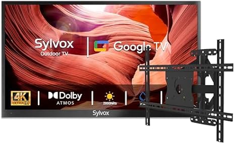 SYLVOX Outdoor TV with Wall Mount & Cover, 55 inch 2000 Nit Full Sun Smart TVs, Sunlight Readable, IP56 Waterproof, 4K TV for Outdoor Households or Commercial Places