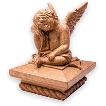 Sleeping Cherub Post Cap Terra Cotta Polystone Fence & Deck Topper with Rope Edge Fits 4x4 Posts, Outdoor/Indoor Durable Cast Stone (1)