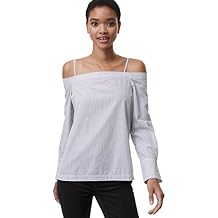 Loft Women's Blue Striped Cold Shoulder Poplin Blouse