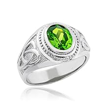 Bold 925 Sterling Silver Oval Green CZ Celtic Men's Ring