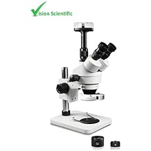 VS-1FZ-IFR07-10N Simul-Focal Trinocular Zoom Stereo Microscope,10x WF Eyepiece,0.7X-4.5X Zoom, 3.5x-90x Magnification, Pillar Stand,144-LED Ring Light,10.0MP Digital Eyepiece Camera