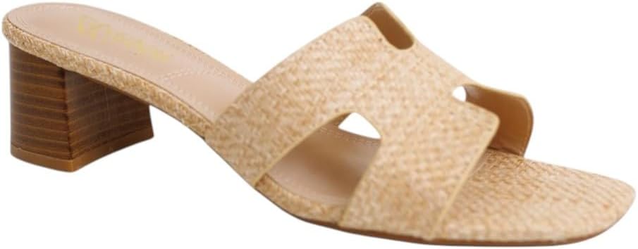 Liliana Women's Square Open Toe Chunky Heeled Sandals Slip on Slides Summer Shoes