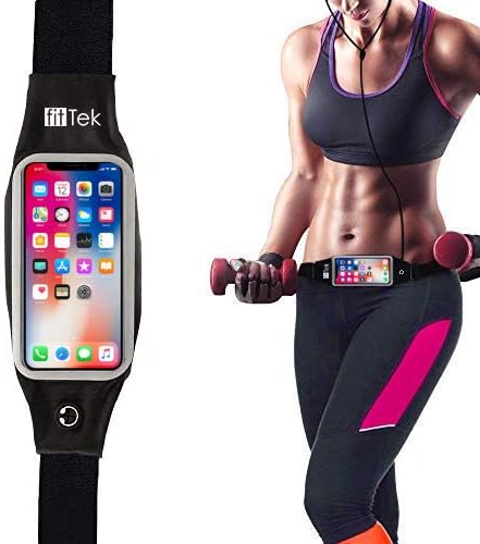 Running Belt Waist Pack, fitTek Workout Phone Holder for iPhone XS and All Phone Models, Screen Touch Fanny Pack Zippered Waterproof Phone Belt for Hands Free Running, Exercise, Workouts, Travel