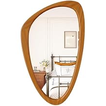 Asymmetrical Wall Mirror, 19x30 Inch Irregular Wall Mirror, Mid Century Modern Mirrors with Pine Wooden Frame for Living Room Bedroom Bathroom Entryway Hangs Horizontally or Vertically