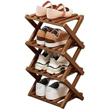 Comeon Bamboo Shoe Rack, Foldable Vertical Shoe Rack for Front Door Entrance Narrow Shoe Organizer Small Shoe Shelf for Entryway Shoe Storage Closet Multi-Tier (Brown Colors,4 Layers)