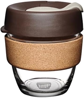 KeepCup Reusable Coffee Cup - Brew Tempered Glass and Natural Cork, S 8oz227ml - Almond