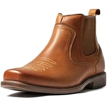 ArcBrothers Cowboy Boots for Men Square Toe - Premium Leather Ankle Western Boots Chelsea Slip On Retro Style Ultimate Comfort & Durability