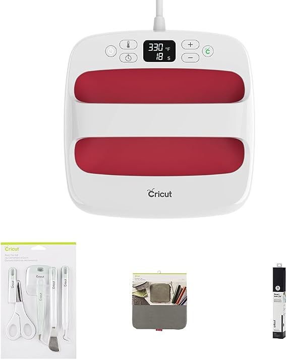Cricut EasyPress 2 Heat Press (9x9) Rasberry - Iron-On Starter Bundle, Includes 5-Piece Tool Kit, Heat Press Mat, 2 Iron-On Vinyl Rolls - Black&White