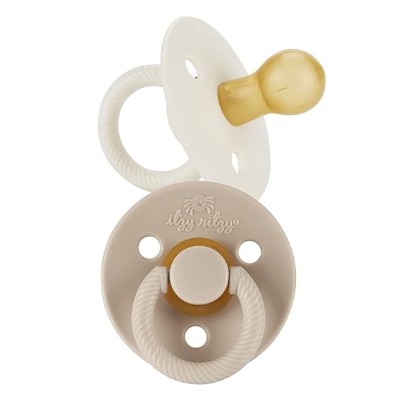 Itzy Ritzy Natural Rubber Pacifiers for 06 Mos, Set of 2 (Coconut/Toast) | Baby Pacifiers with BPA-Free Cherry-Shaped Nipple & Large Air Holes for Added Safety, Soothing Comfort, Newborn Essentials
