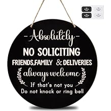 No Soliciting Sign for House Front Door, 10" Wooden Funny No Soliciting Sign for House with Stickers for Not Ring Doorbell House Welcome No Solicitors Signs for Office Home Business