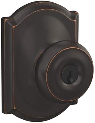 Schlage F51A GEO 716 CAM Georgian Door Knob with Camelot Trim, Keyed Entry Lock, Aged Bronze
