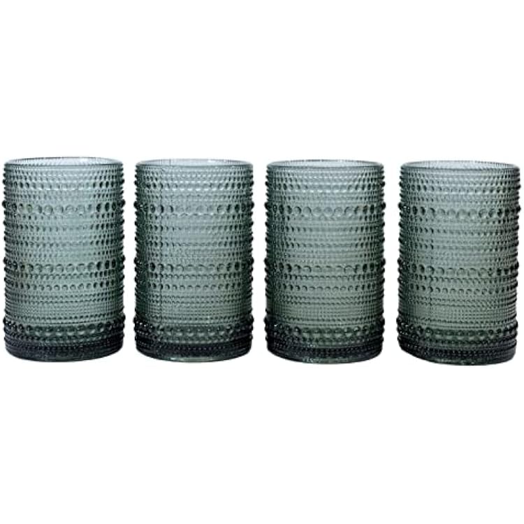 Greenline Goods Hobnail Drinking Glasses - Gray 12 oz Thick Modern Kitchen Glassware Set - Unique Vintage Bubble Cocktails Or Modern Bar - Set of 4 - Old Fashioned Beverage Glasses For Tabletop
